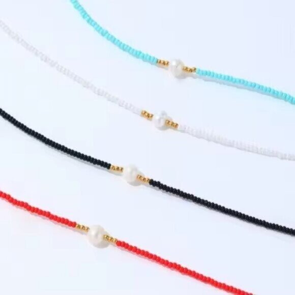 You Pick Color beaded Necklace freshwater Pearl Choker Perfect Summer Necklace - Picture 2 of 13